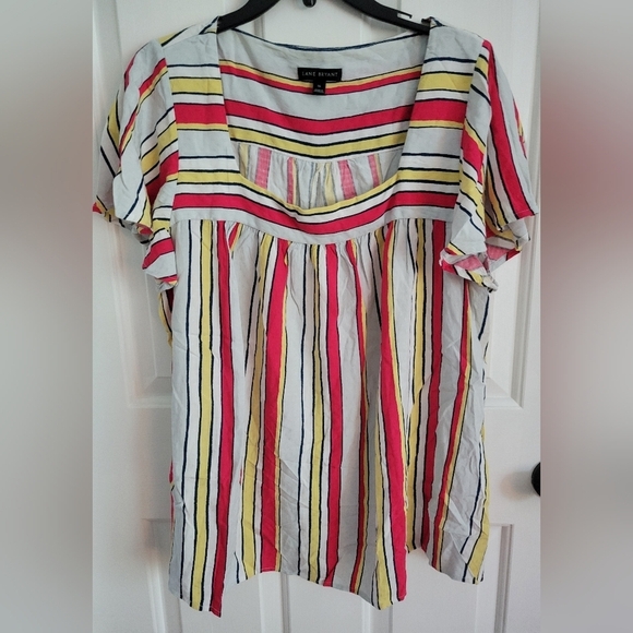 Lane Bryant Multi-colored Striped Square Neck Top Size 16 - Picture 3 of 7